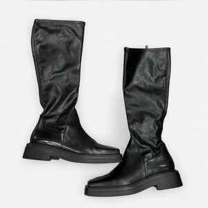 Vagabond Square Toe Black Leather Knee-High Boots
